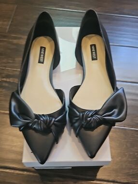 Nine West Black Pointed-Toe Bow D'Orsay Flats